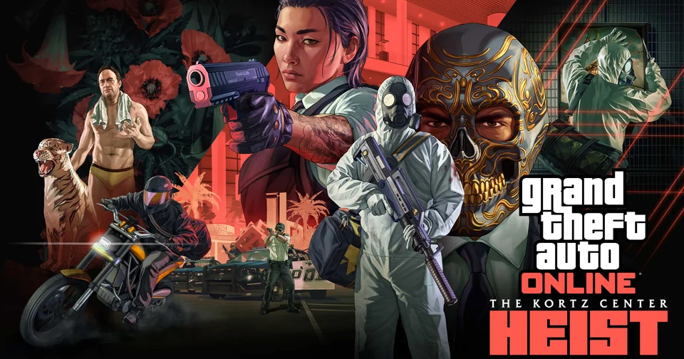Arte oficial horizontal do golpe do Kortz Center em GTA Online.