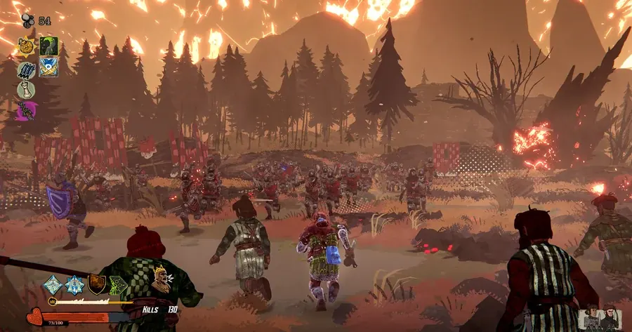 Batalhão escocês avança contra uma horda em uma batalha de Tears of Metal.