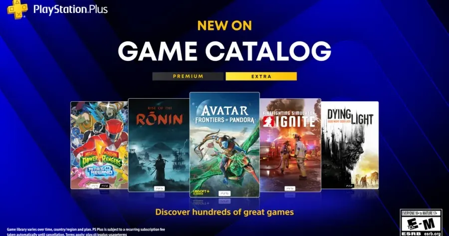 Avatar, Rise of the Ronin e outros jogos reunidos na arte oficial do catálogo de julho do PlayStation Plus.