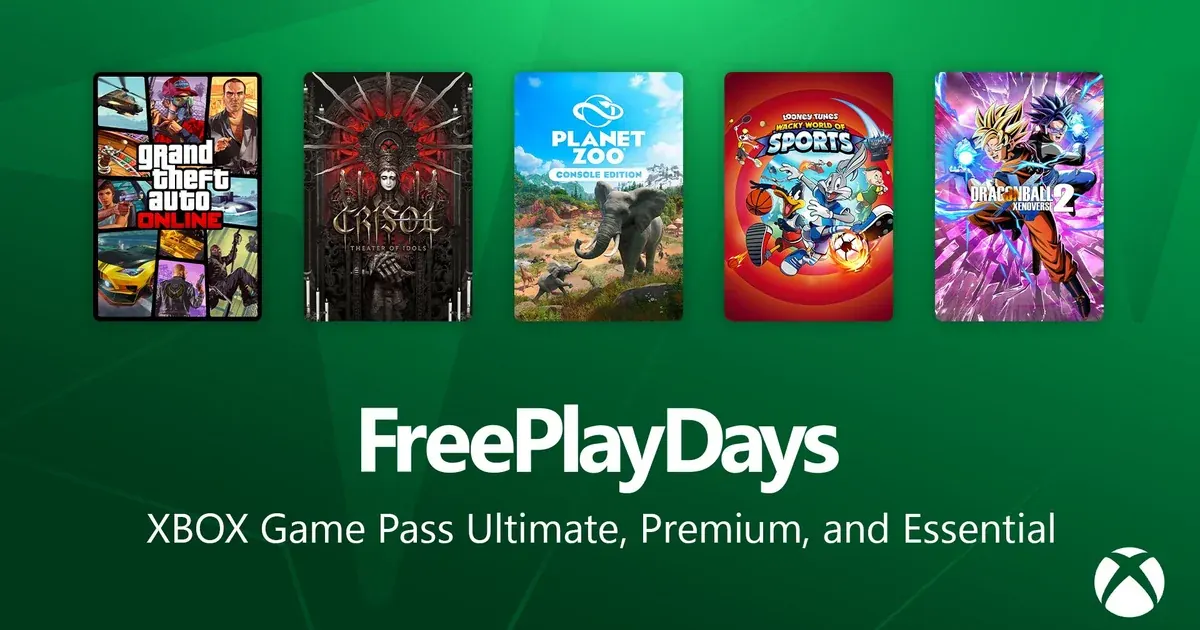Arte oficial do Xbox Free Play Days com as capas dos cinco jogos da seleção de 16 de julho.